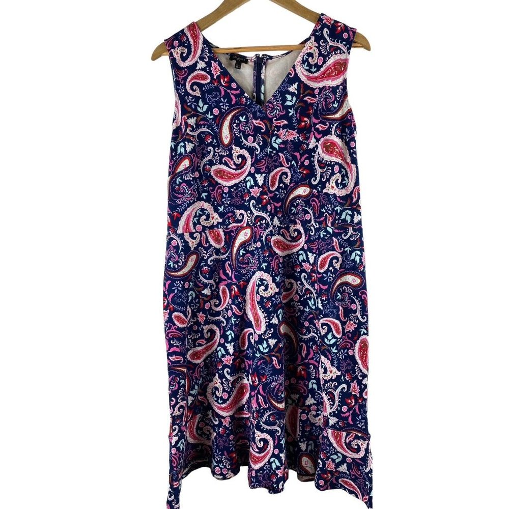 Talbots Petite Paisley navy pink red Dress Size XLP Floral Swirl Sleeveless nwot